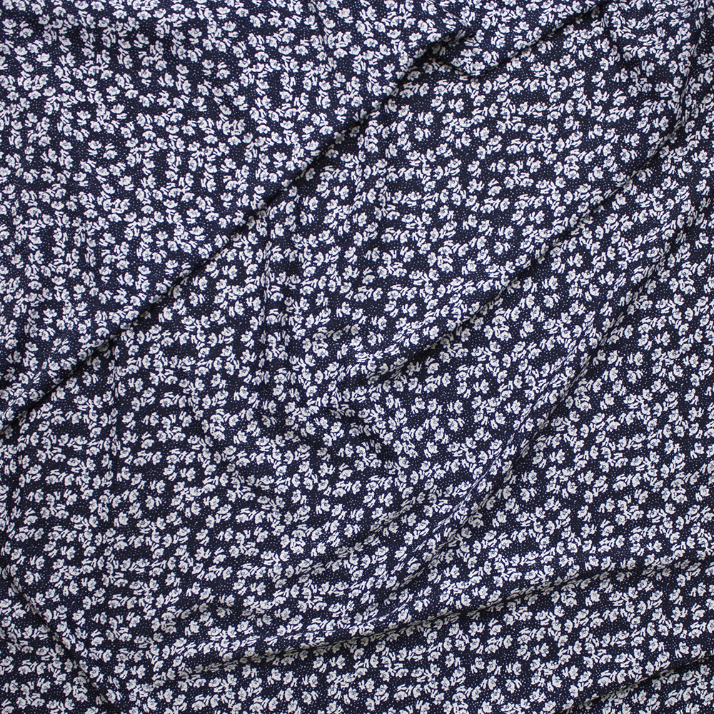 Offwhite Small Floral on Navy Georgette Print Fabric By The Yard - Wide shot