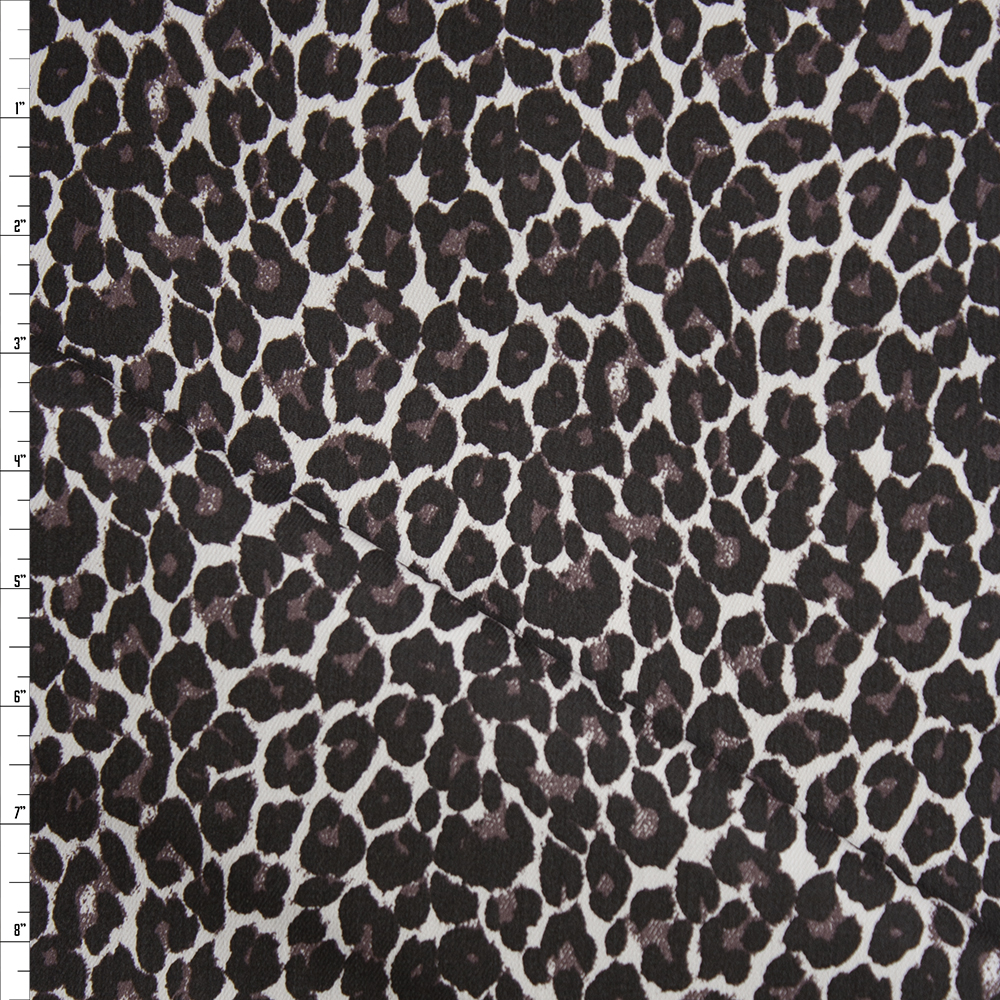 Brown Cheetah on White Stretch Cotton Twill Fabric By The Yard
