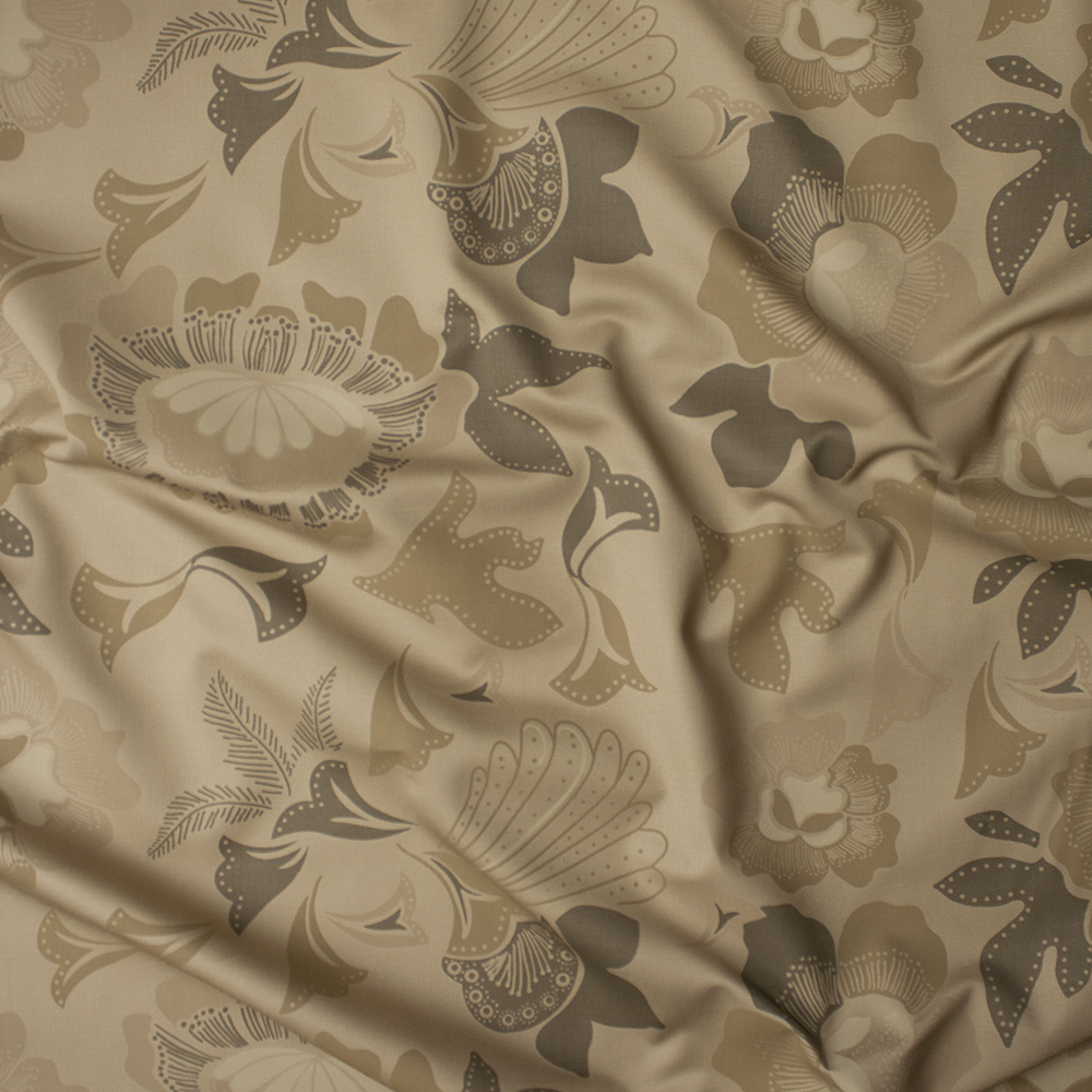 Taupe and Tan Camo Floral Cotton Twill Fabric By The Yard - Wide shot