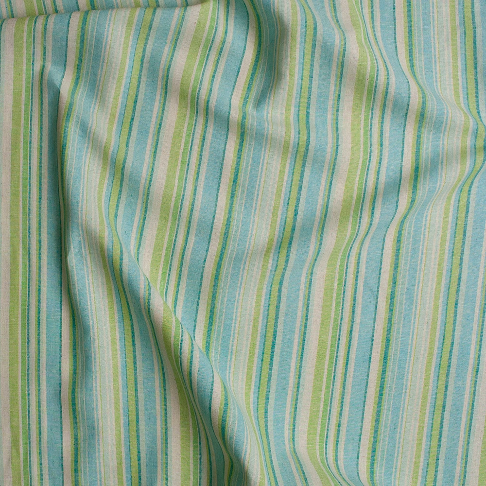 Lime, Aqua, Ivory, and Teal Barcode Stripe Soft Midweight Linen Fabric By The Yard - Wide shot