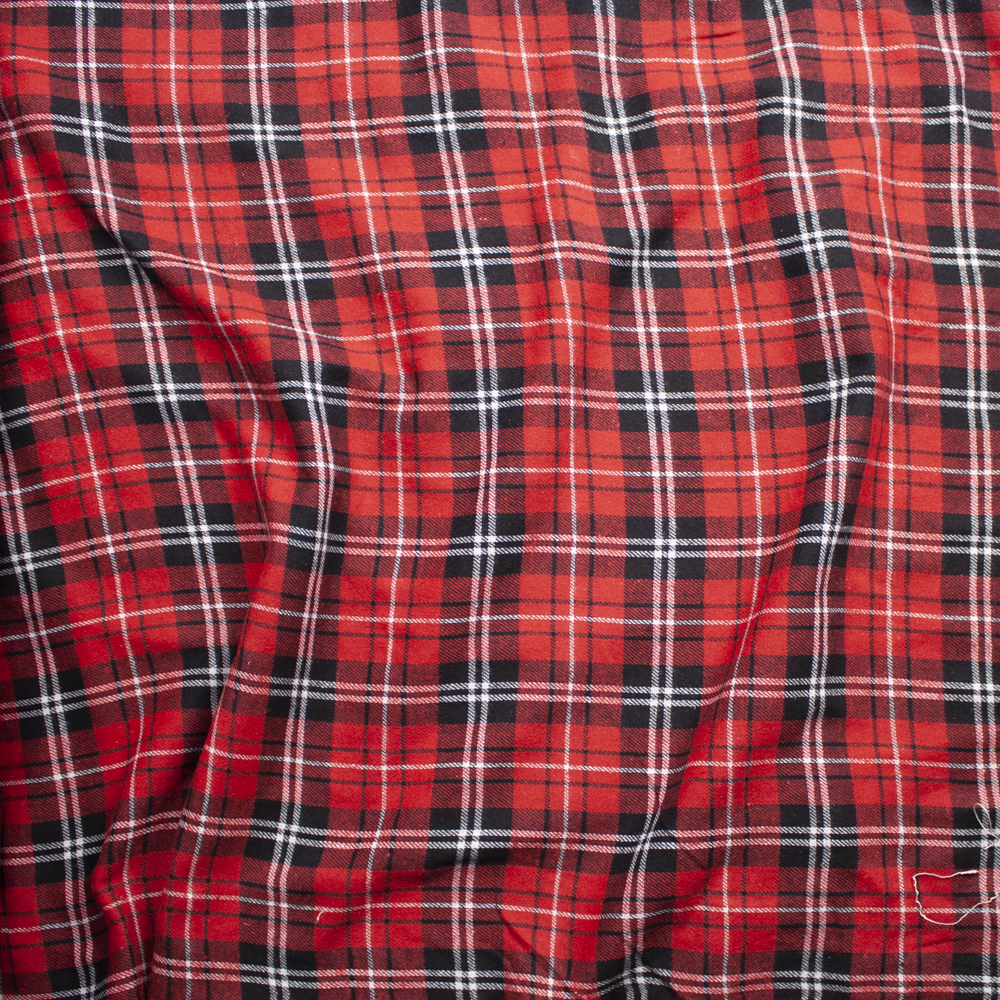 Red, Black, and White Plaid Midweight Flannel Fabric By The Yard - Wide shot