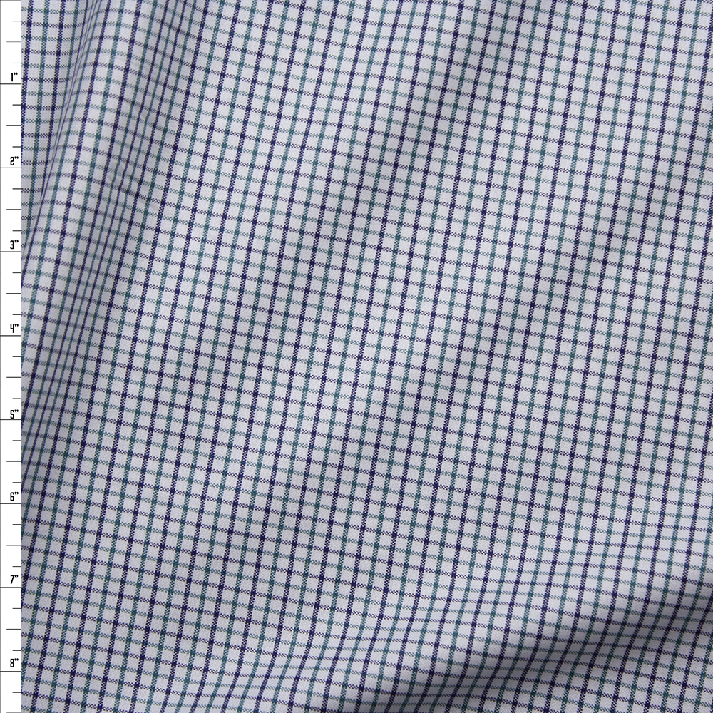 Navy, Emerald, and White Plaid Cotton Oxford Cloth from ‘Brooks Brothers’ Fabric By The Yard