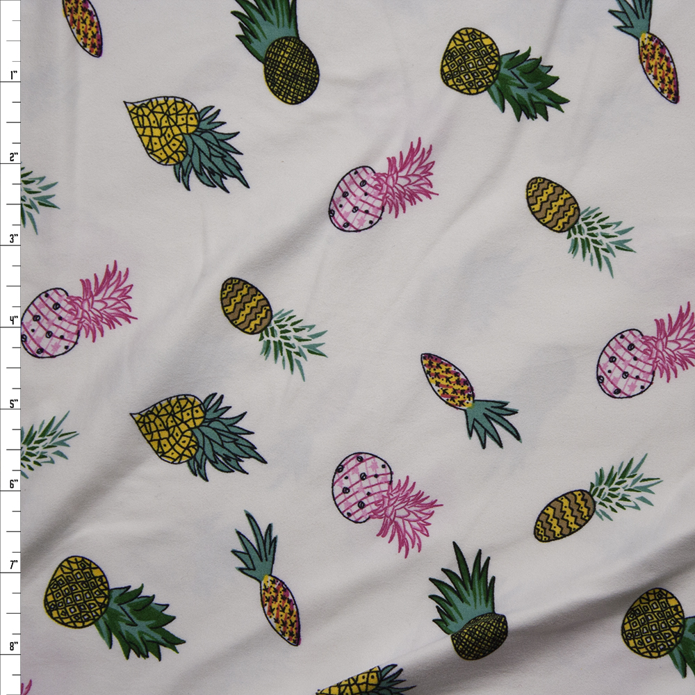 Pineapples on Ivory Double Brushed Poly/Spandex Knit Fabric By The Yard