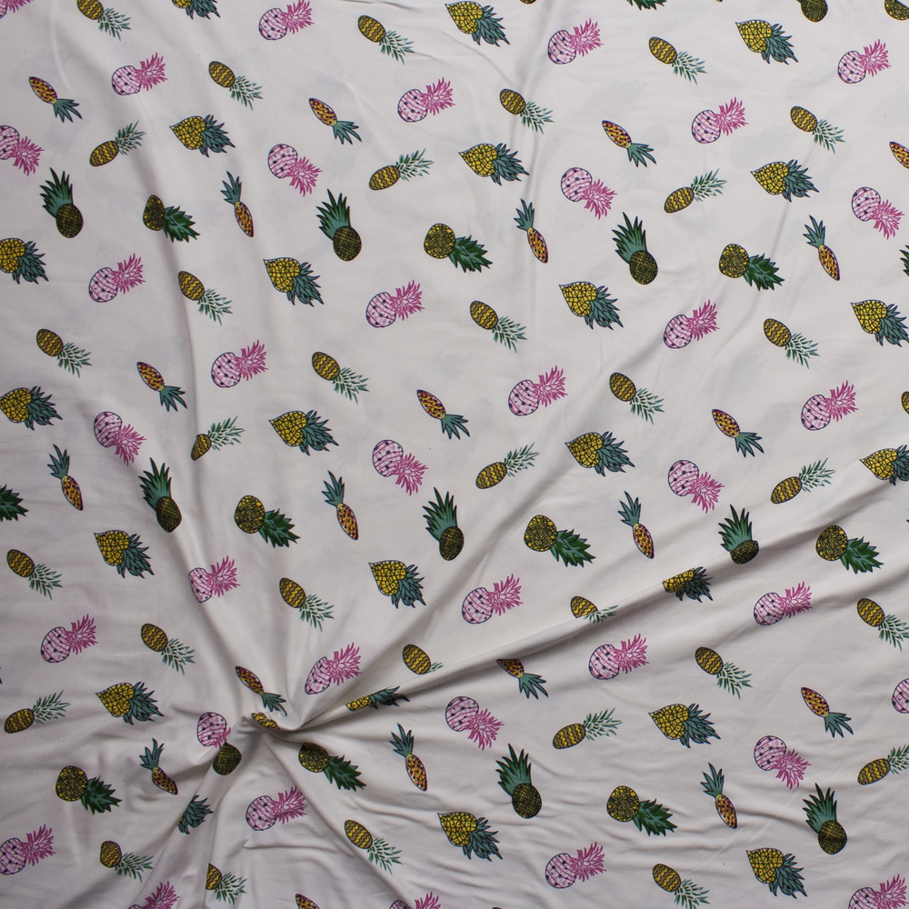 Pineapples on Ivory Double Brushed Poly/Spandex Knit Fabric By The Yard - Wide shot