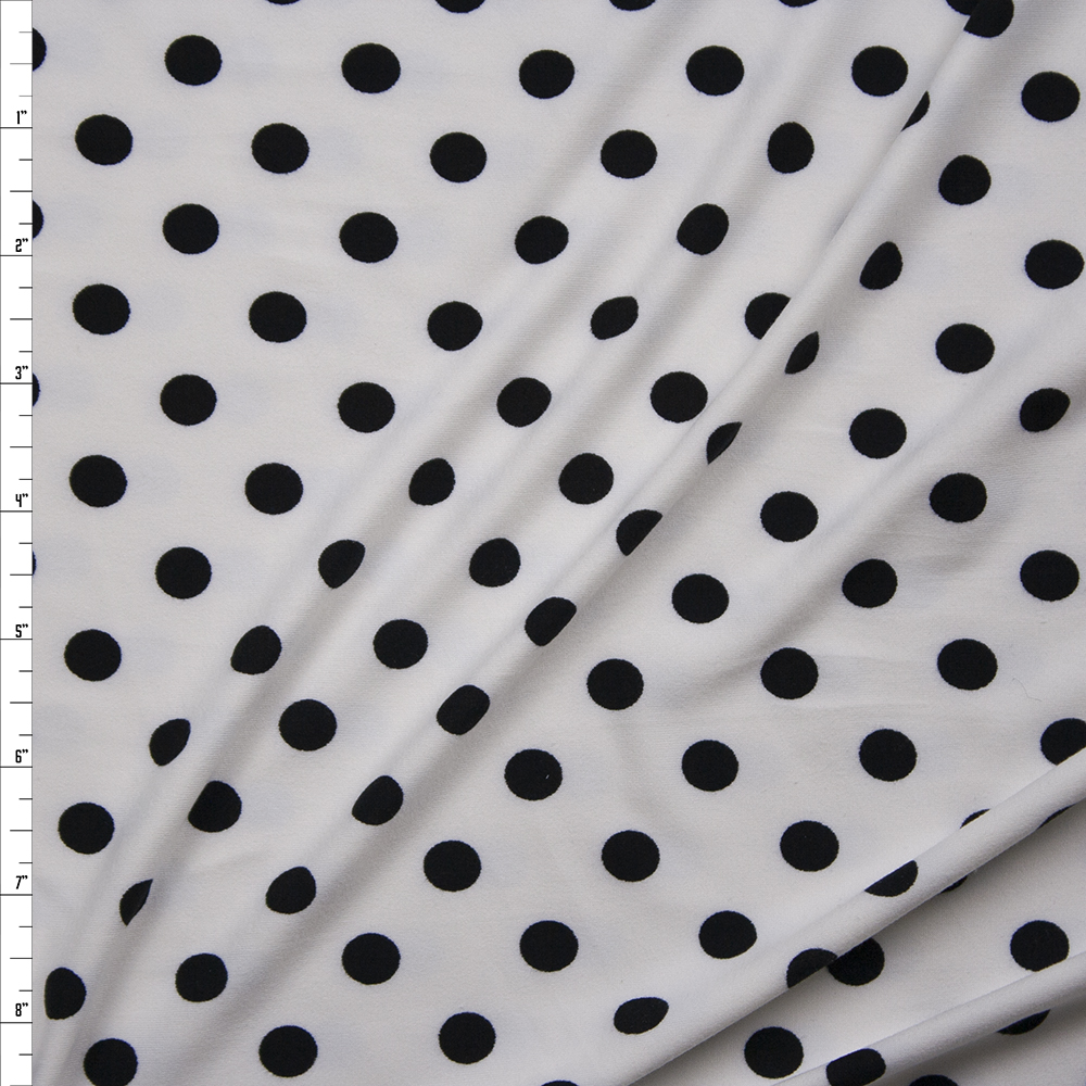 Black on Offwhite 1/2” Polka Dot Double Brushed Poly/Spandex Knit Fabric By The Yard