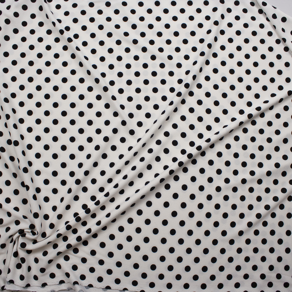 Black on Offwhite 1/2” Polka Dot Crepe-Like Liverpool Knit Fabric By The Yard - Wide shot