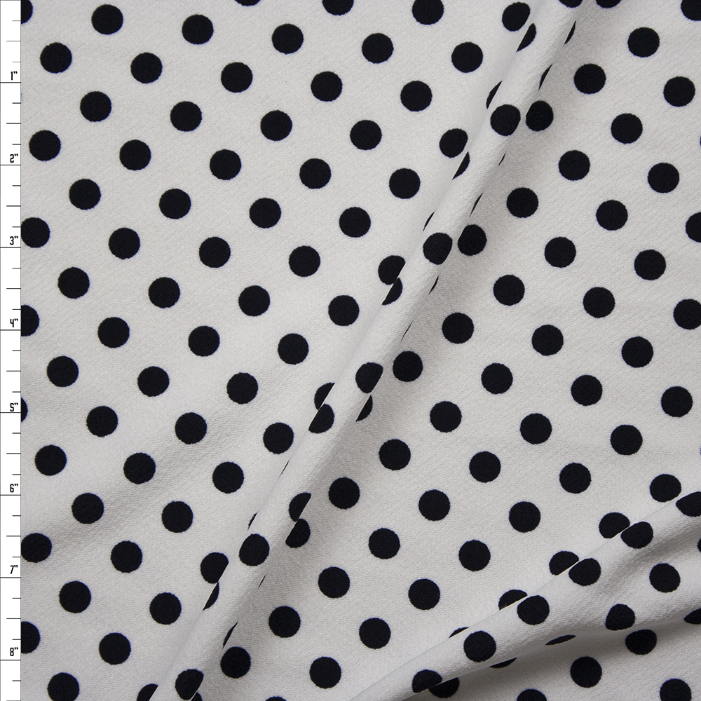 Black on White Polka Dot Crepe-Like Liverpool Knit Fabric By The Yard