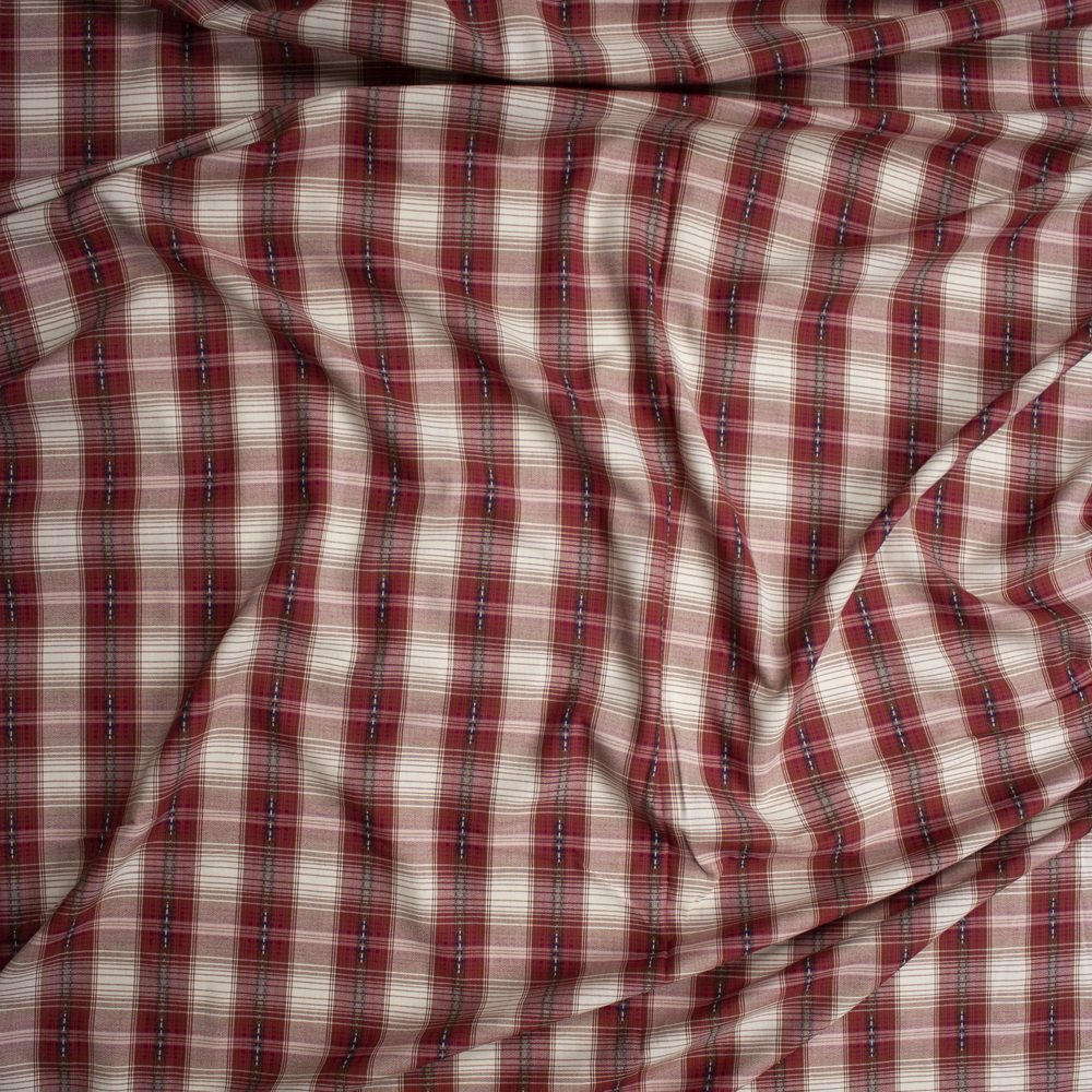 Red and White Ponderosa Plaid Cotton Shirting from ‘Robert Kaufman' Fabric By The Yard - Wide shot