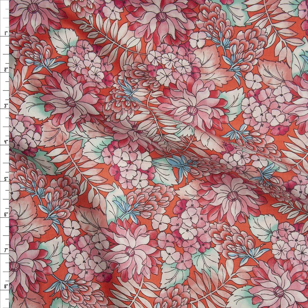 Coral Country Floral ‘London Calling’ Cotton Lawn from ‘Robert Kaufman’ Fabric By The Yard