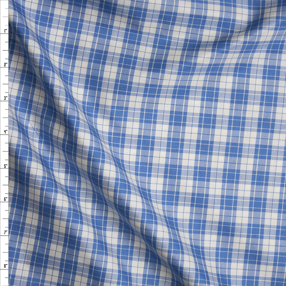 Sky Blue and White. Plaid Silk/Cotton Shirting from ‘Calvin Klein’ Fabric By The Yard