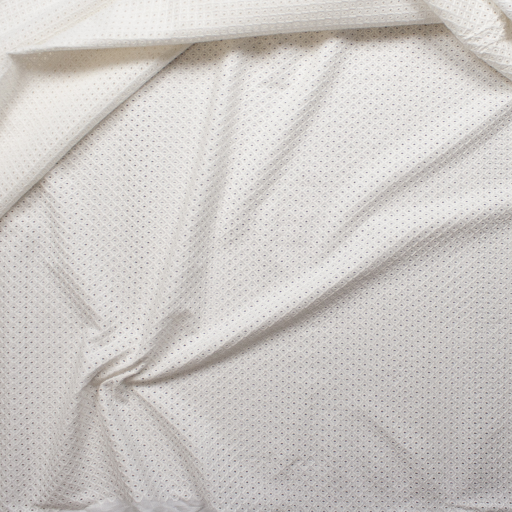 Offwhite Diamond Pattern Cotton Eyelet Fabric By The Yard - Wide shot