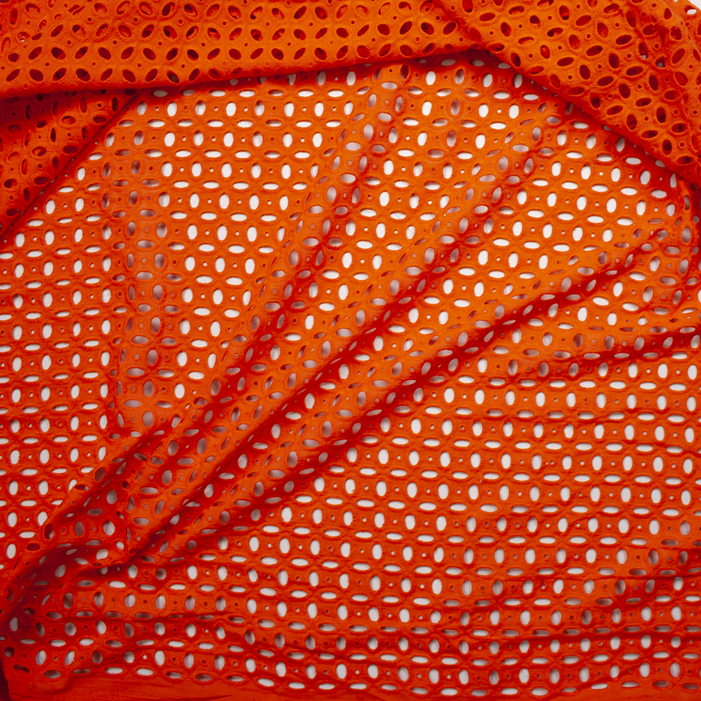 Orange Circles and Ovals Cotton Eyelet Fabric By The Yard - Wide shot