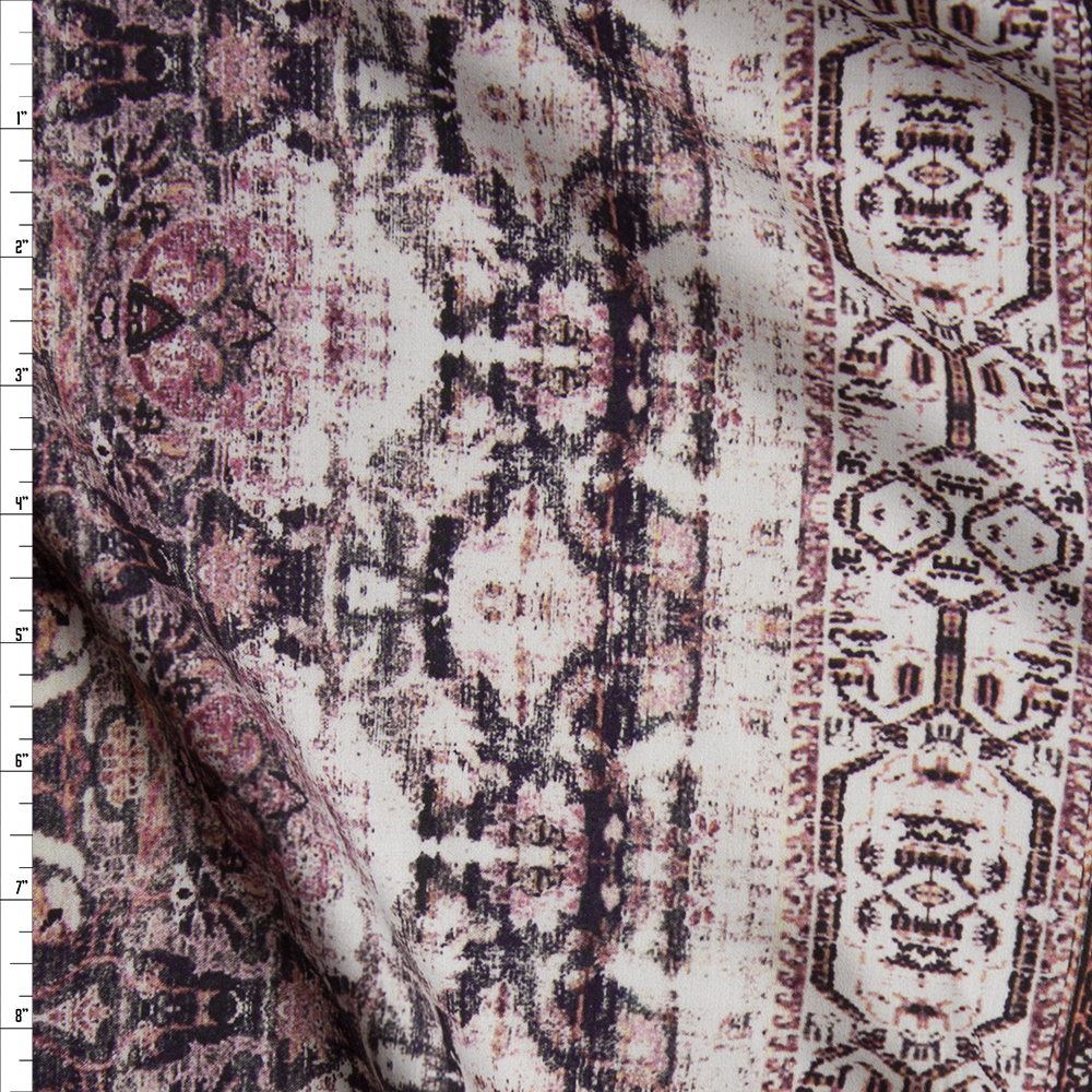 Grunge Pink Ornate Rayon Sateen Fabric By The Yard