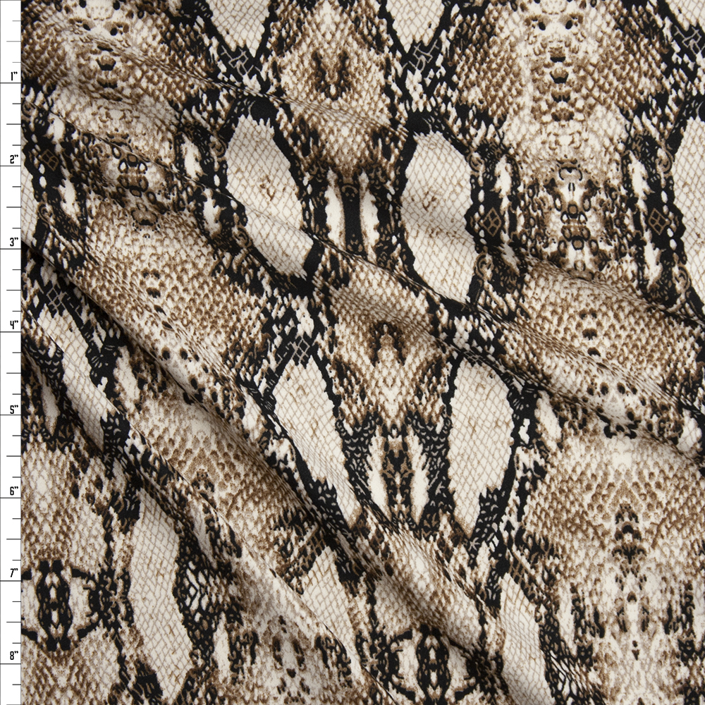Tan and Ivory Snakeskin Double Brushed Poly Spandex Knit Fabric By The Yard