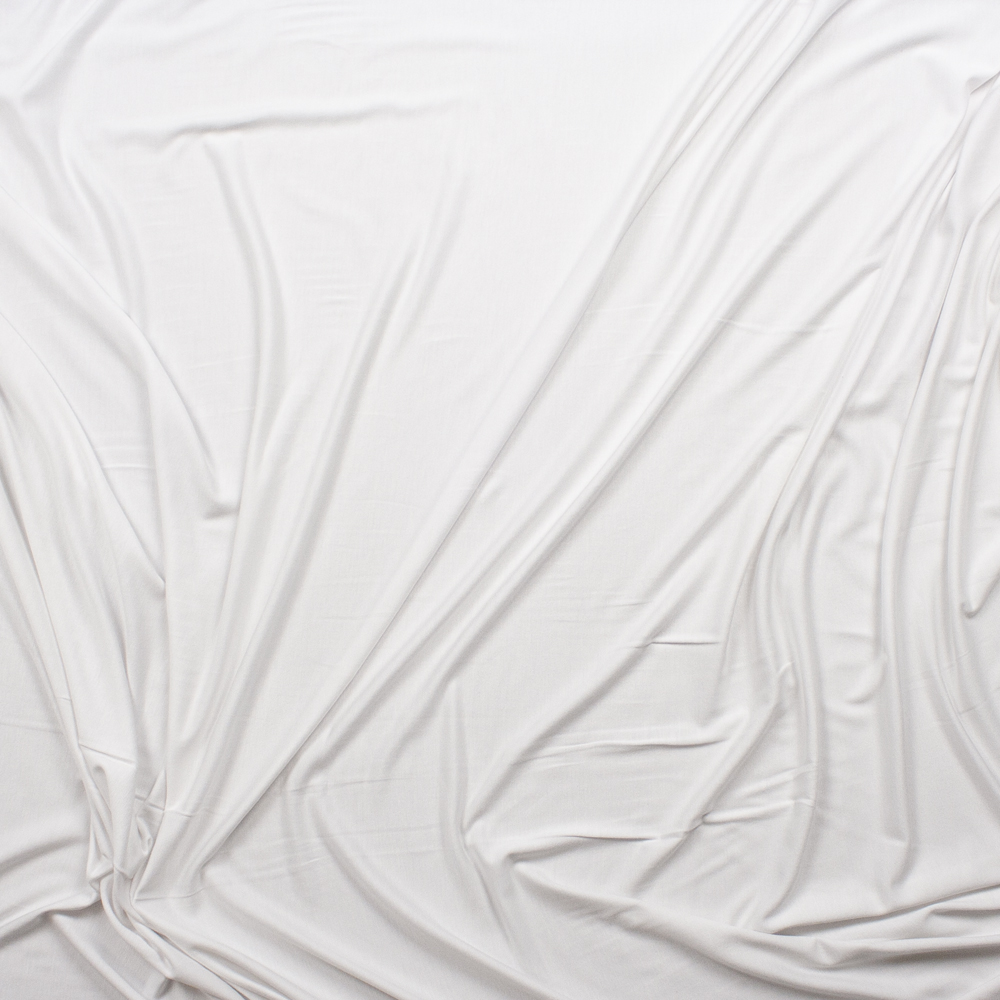 White Stretch Cotton Viscose Jersey Knit Fabric By The Yard - Wide shot