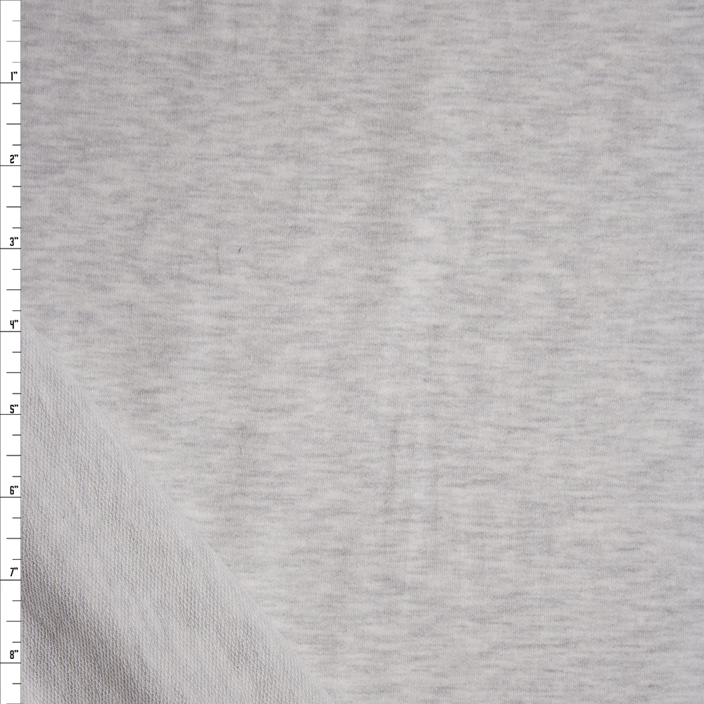 Light Grey Heather Stretch Cotton French Terry Fabric By The Yard