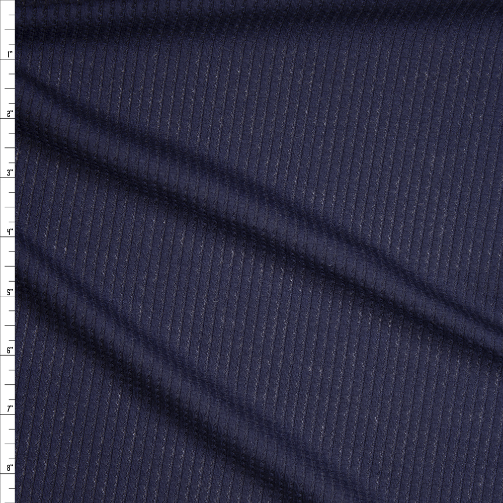 Navy Blue Ribbed Waffle Knit Fabric By The Yard