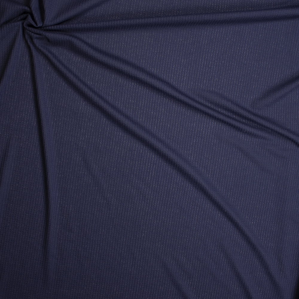 Navy Blue Ribbed Waffle Knit Fabric By The Yard - Wide shot