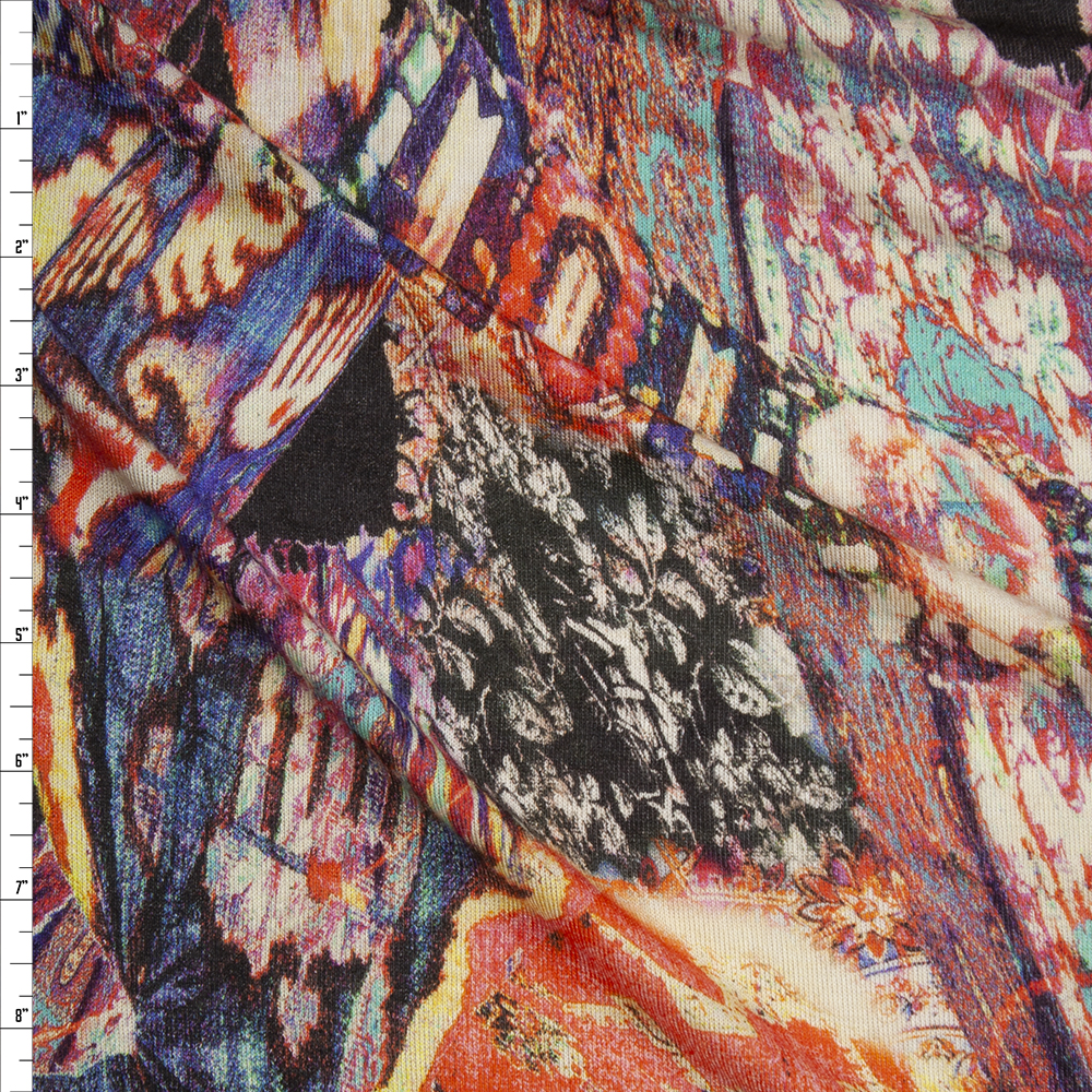 Mixed Pattern Abstract Stretch Rayon Hacci Knit Fabric By The Yard