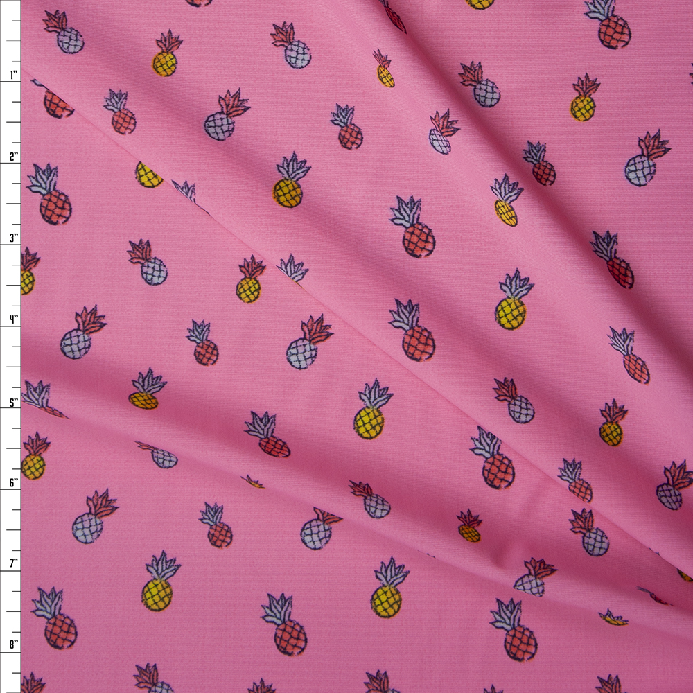 Pineapples on Neon Pink Stretch Nylon/Lycra Knit Fabric By The Yard