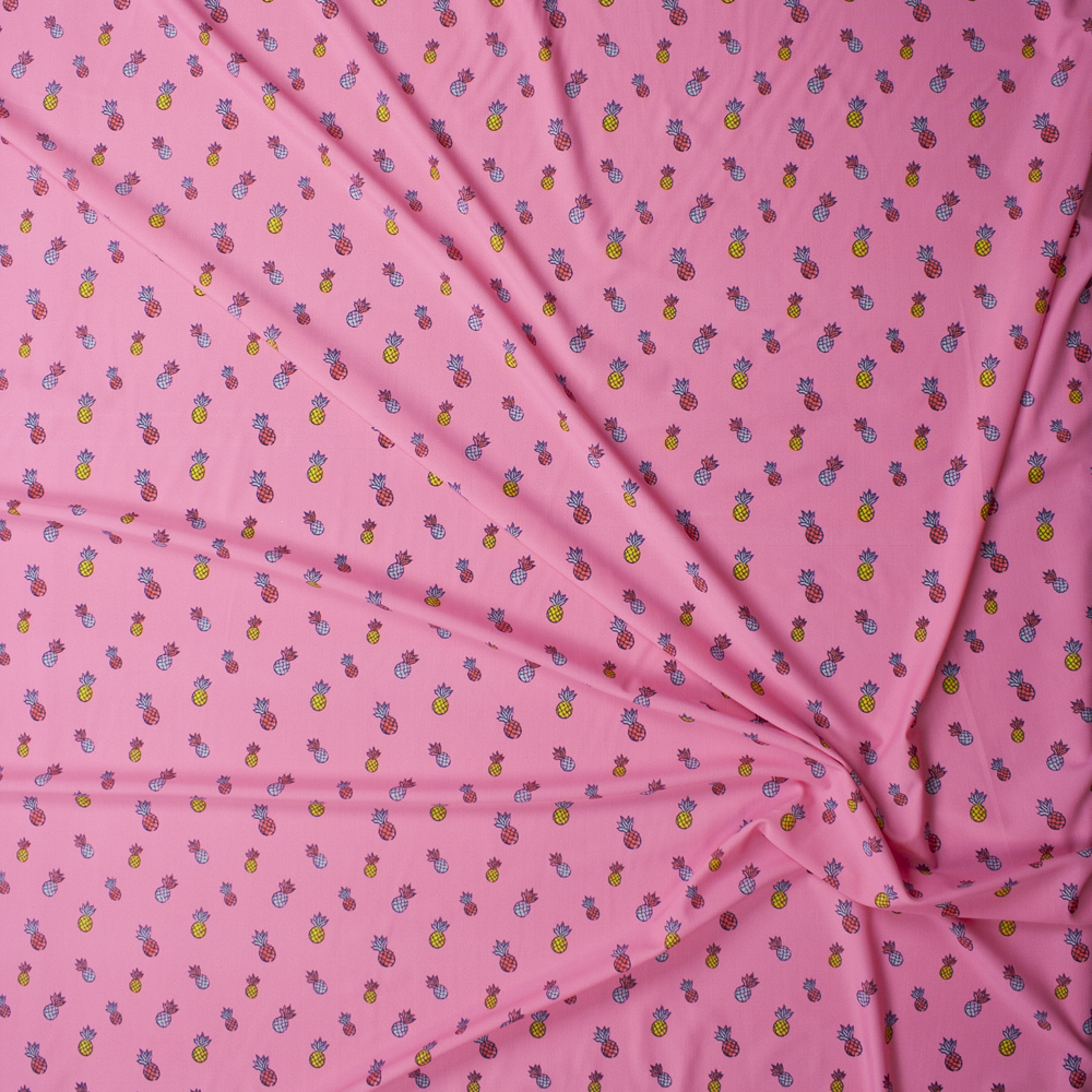 Pineapples on Neon Pink Stretch Nylon/Lycra Knit Fabric By The Yard - Wide shot