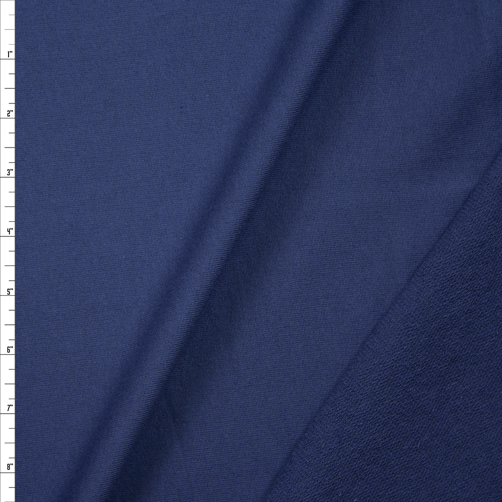 Muted Navy Lightweight Cotton French Terry Fabric By The Yard