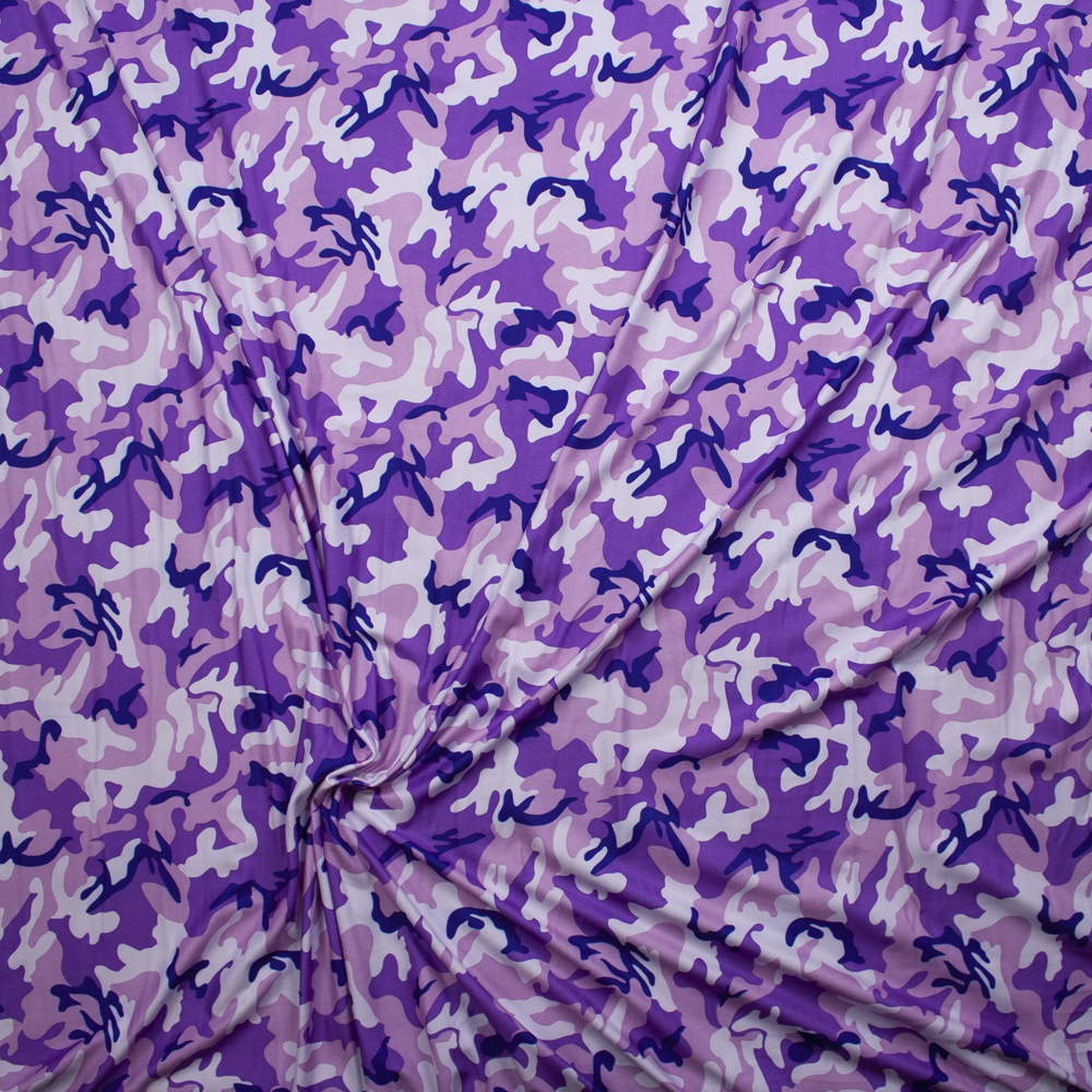Purple Camouflage Double Brushed Poly/Spandex Fabric By The Yard - Wide shot