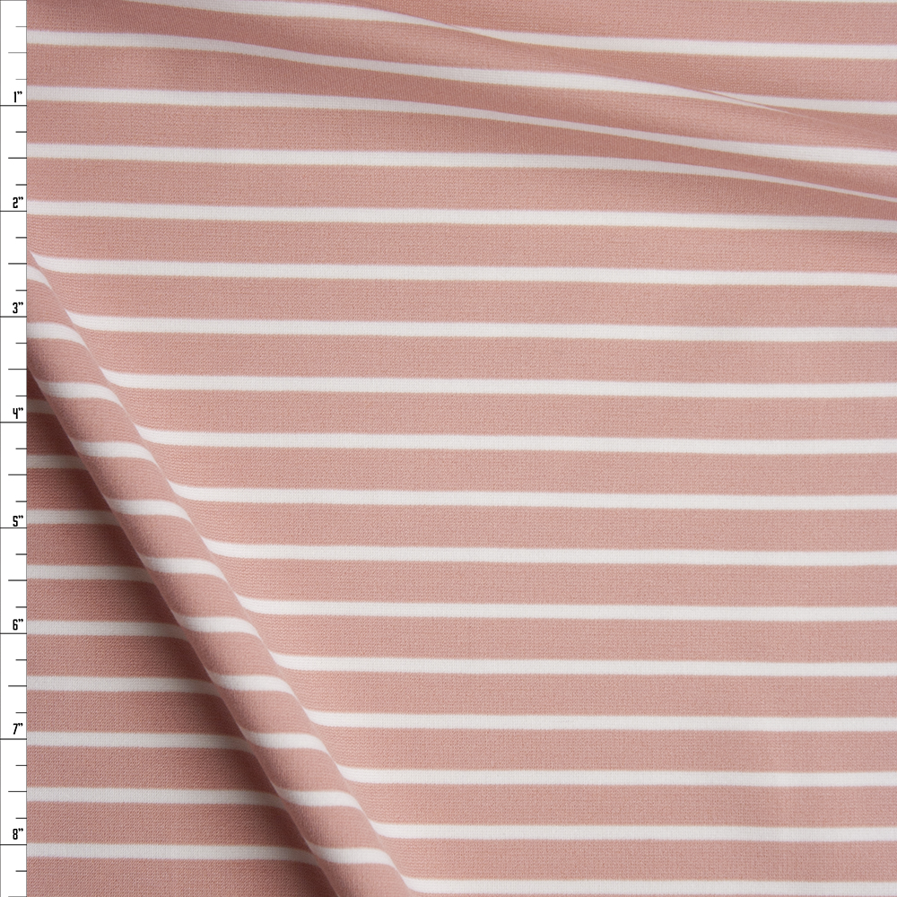 White and Blush Stripes Stretch Ponte De Roma Fabric By The Yard
