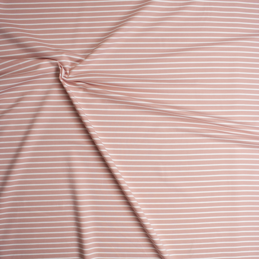 White and Blush Stripes Stretch Ponte De Roma Fabric By The Yard - Wide shot