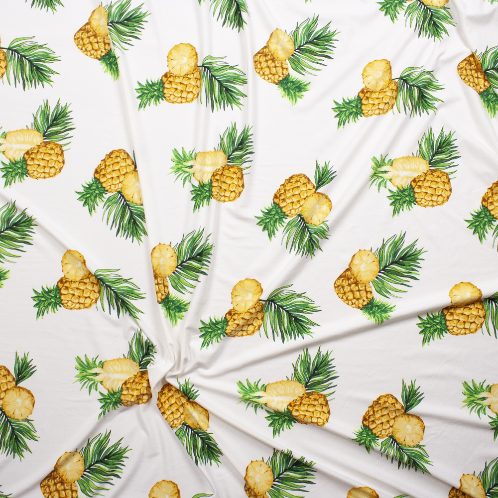 Pineapples on Offwhite Double Brushed Poly/Spandex Fabric By The Yard - Wide shot