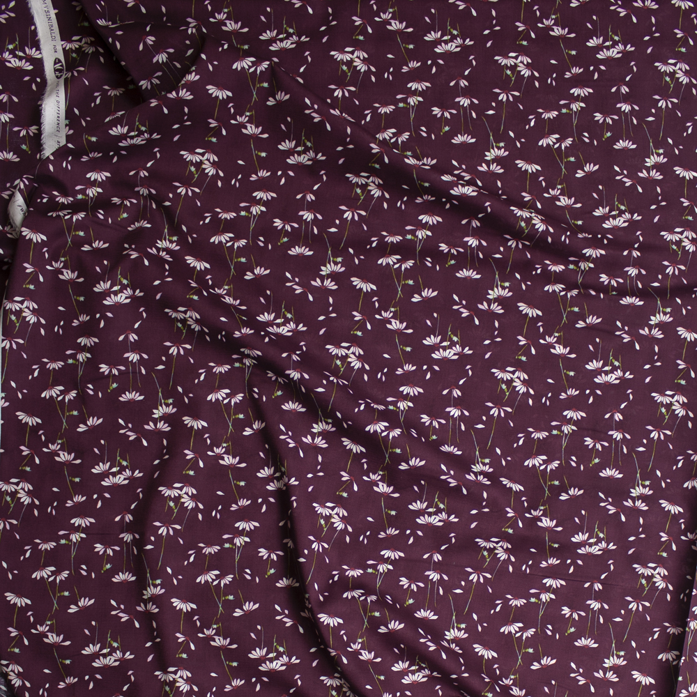 “He Loves Me Plum” Cotton Lawn Print from Art Gallery Fabrics Fabric By The Yard - Wide shot