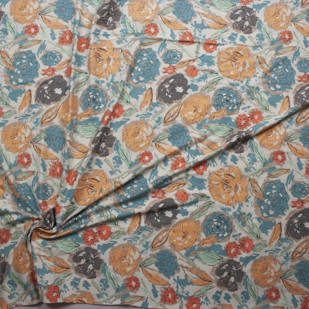 “Paper Flowers Parchment” Cotton Spandex Knit from Art Gallery Fabrics Fabric By The Yard - Wide shot