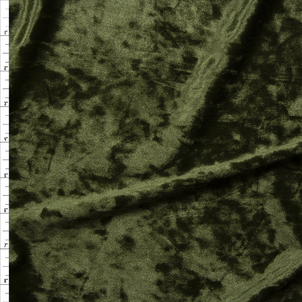 Olive Green Luxury Crushed Stretch Velvet Fabric By The Yard