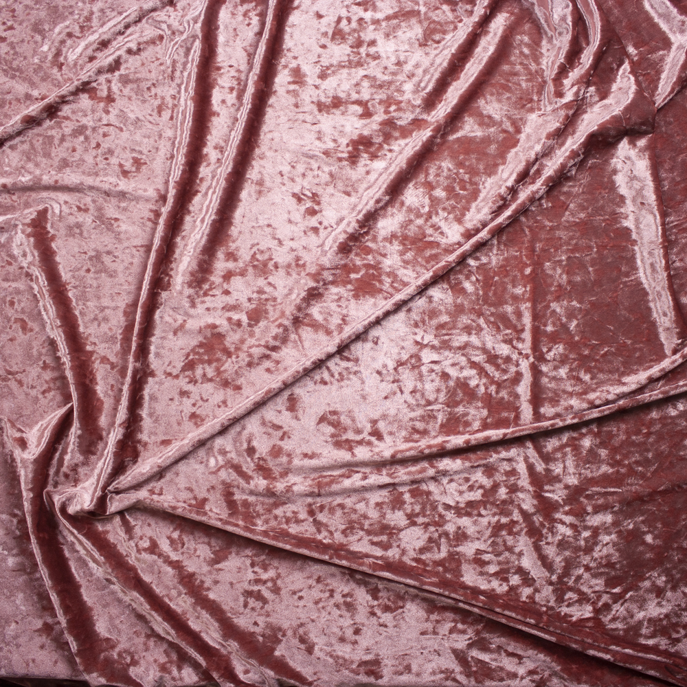 Dusty Pink Luxury Crushed Stretch Velvet Fabric By The Yard - Wide shot
