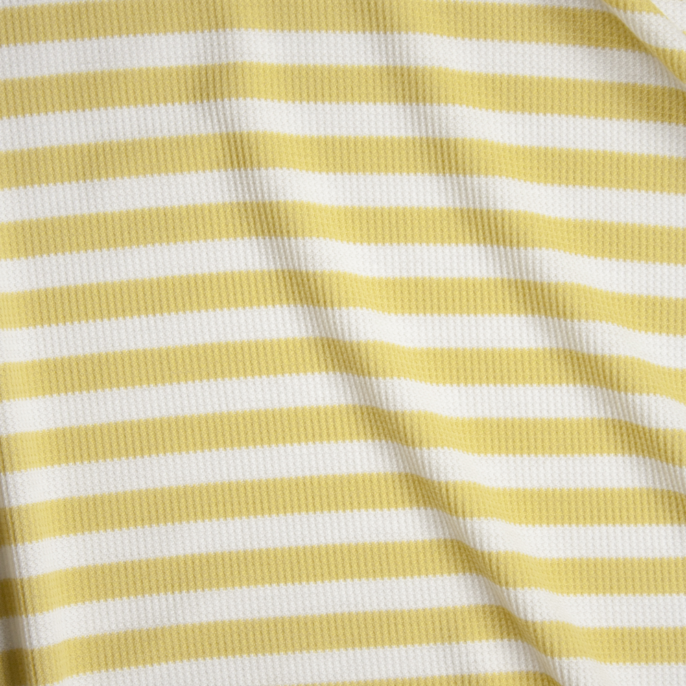 White and Yellow Stripe Rayon Micro Waffle Knit Fabric By The Yard