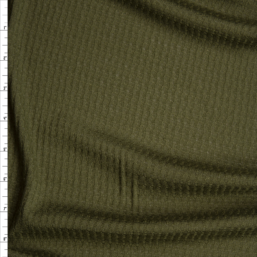 Olive Green Soft Waffle Knit Fabric By The Yard