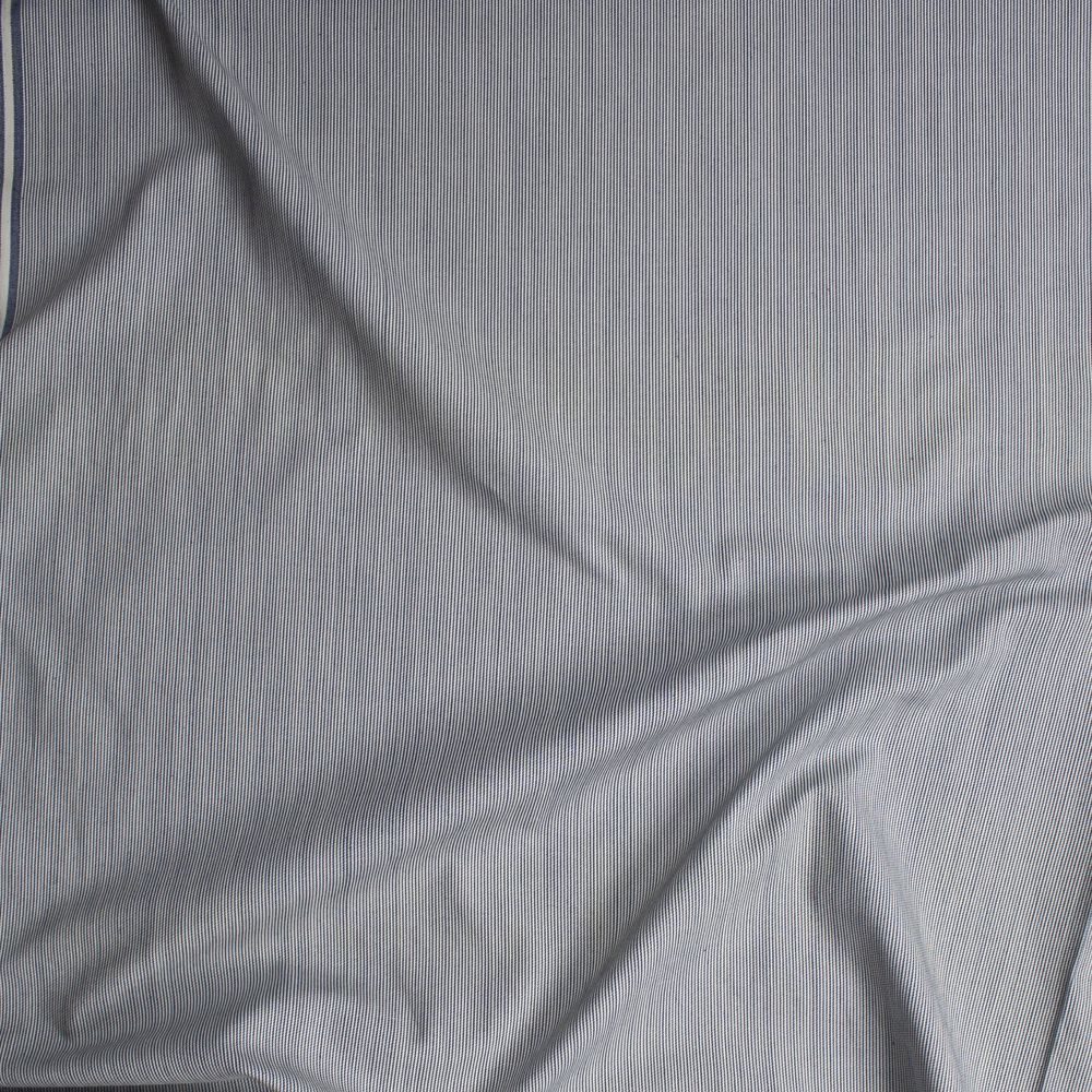 Blue and White Fine Vertical Stripe Midweight Stretch Denim Fabric By The Yard - Wide shot