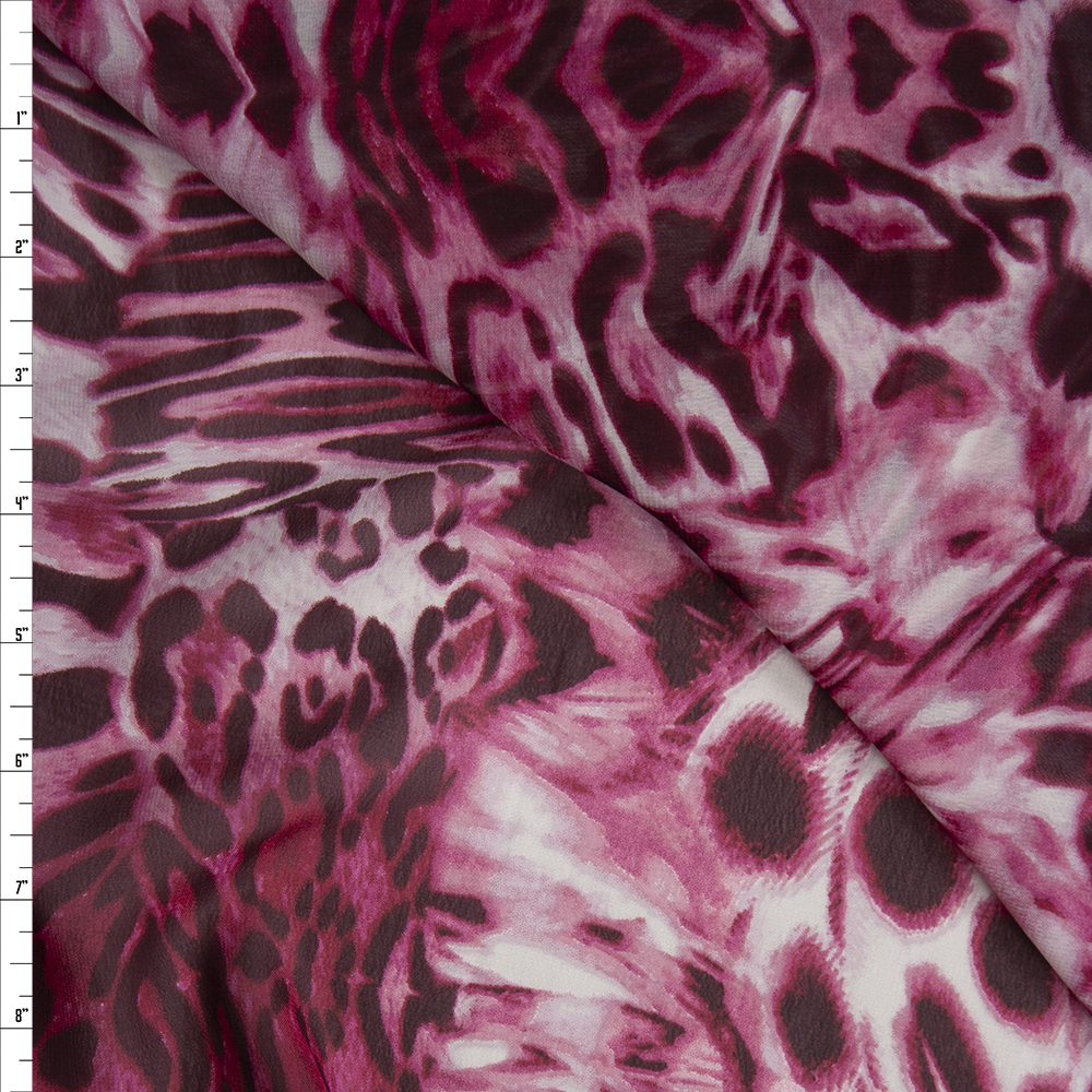 Hot Pink Mixed Leopard Print Georgette Fabric By The Yard