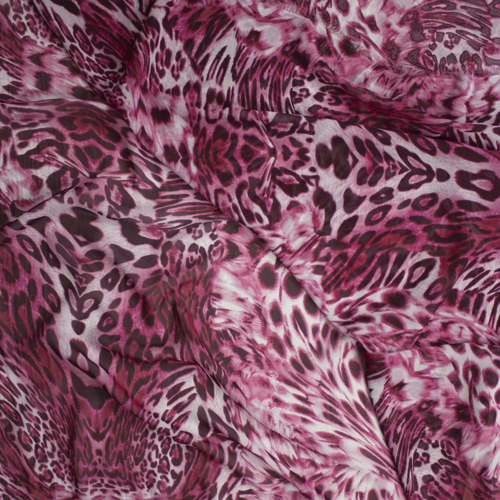 Hot Pink Mixed Leopard Print Georgette Fabric By The Yard - Wide shot