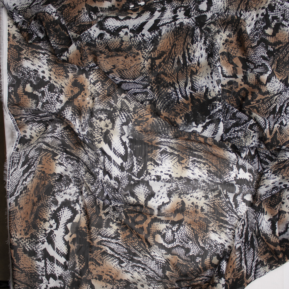 Tan, Ivory, and Black Snakeskin Crinkle Georgette Fabric By The Yard - Wide shot