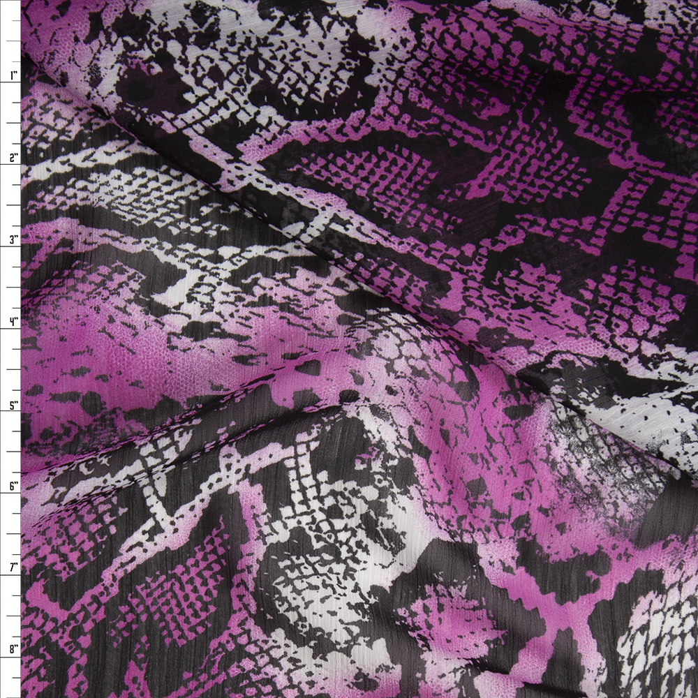 Hot Pink, White, and Black Snakeskin Crinkle Georgette Fabric By The Yard