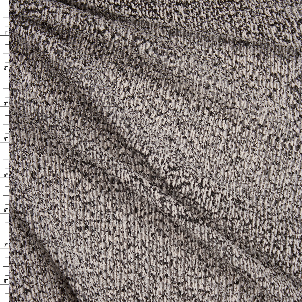 Mottled Black and White Loose Weave Chunky Sweater Knit Fabric By The Yard