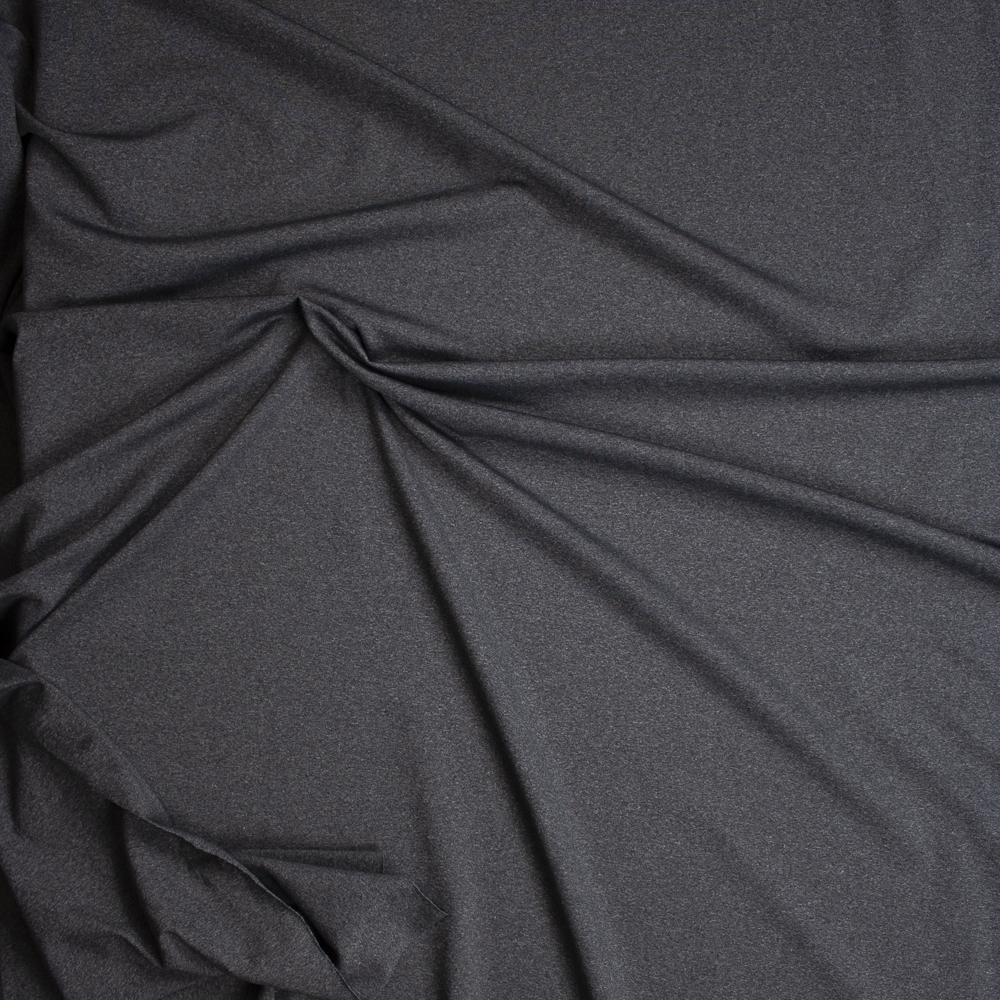 Charcoal Heather Grey Tactel Stretch Sports Knit Fabric By The Yard - Wide shot