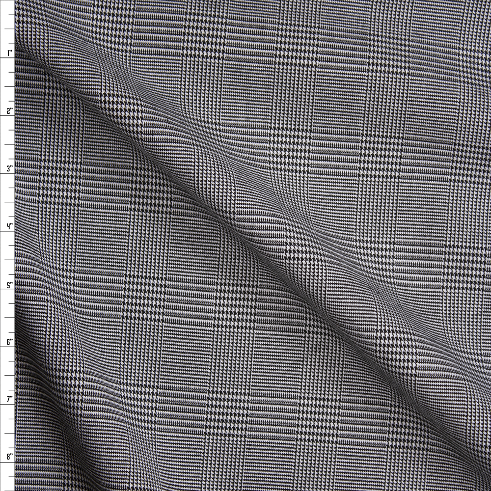 Black and White Houndstooth Plaid Suiting Fabric By The Yard