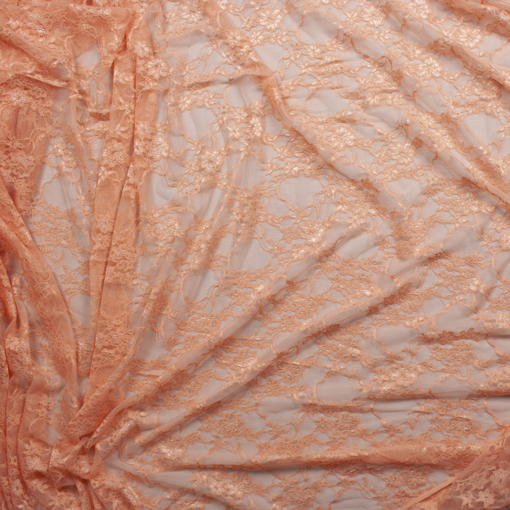 Peach Floral Stretch Lace Fabric By The Yard - Wide shot