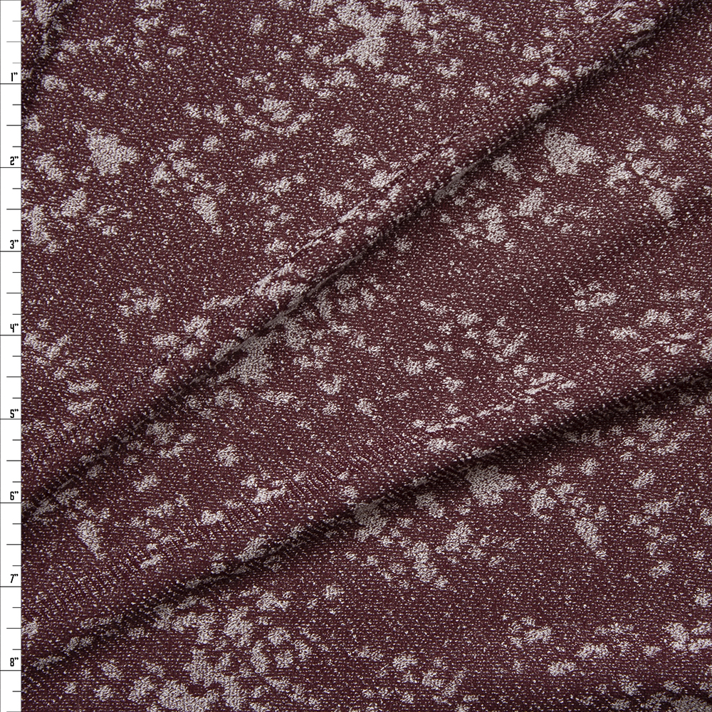 Grey and Burgundy Grunge Pattern Textured Lightweight Sweater Knit Fabric By The Yard