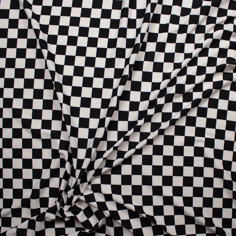 Black and White Checkered Midweight Ponte De Roma Fabric By The Yard - Wide shot