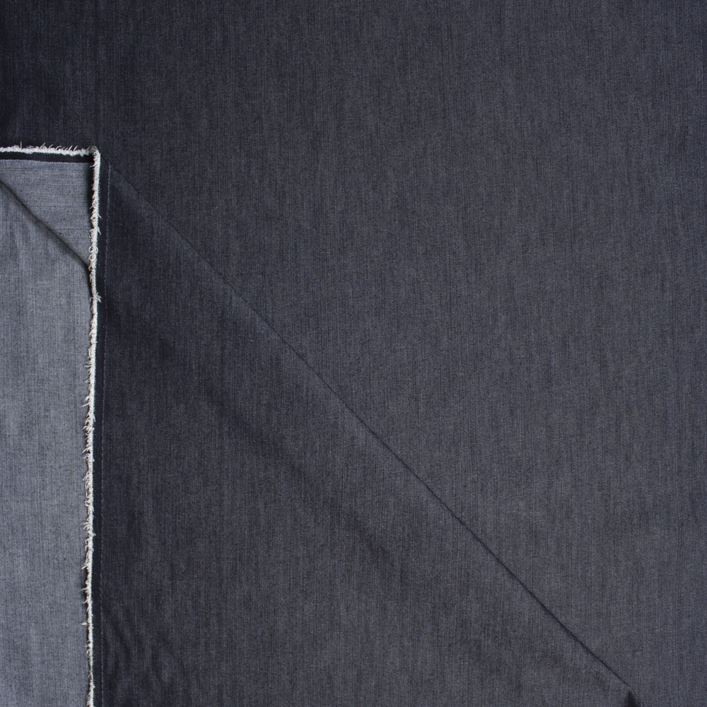 Dark Blue Designer 9oz Textured Stretch Denim Fabric By The Yard - Wide shot