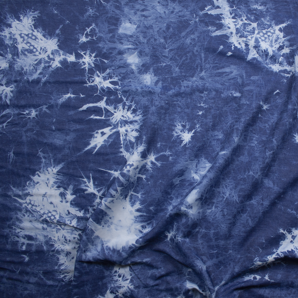 Blue Tie Dye Lightweight Denim Fabric By The Yard - Wide shot