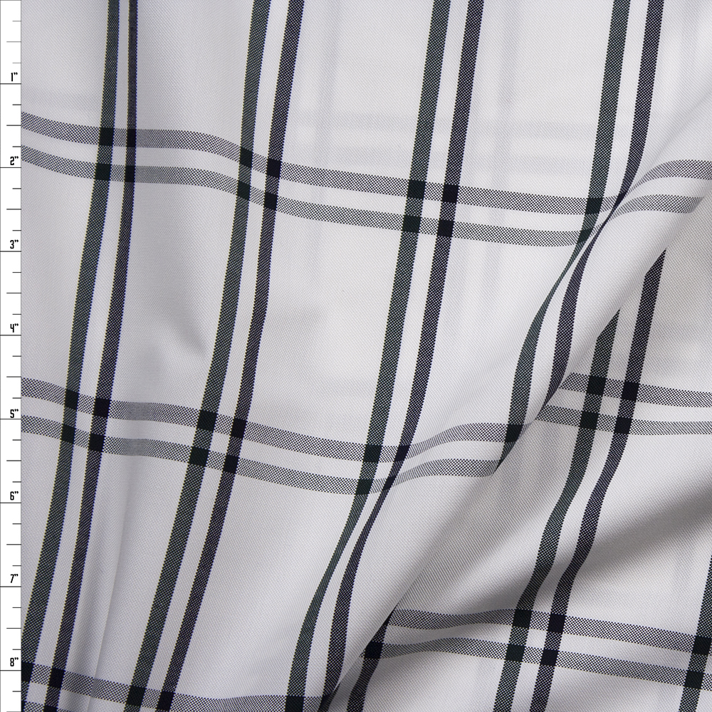 Navy and Emerald Windowpane Plaid on White Midweight Cotton Poplin from ‘Brooks Brothers’ Fabric By The Yard